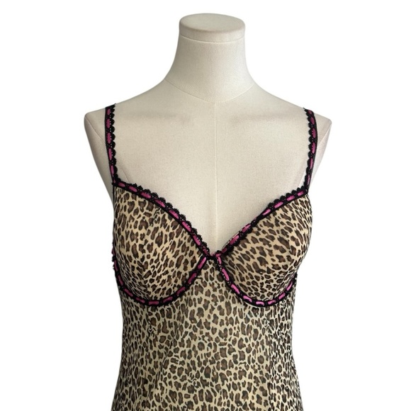 RAMPAGE Vintage Animal Print Cheetah Brown Pink Lace Trim Mesh Slip Dress 2X XL - Picture 4 of 8